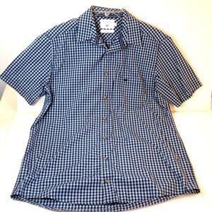 Bar Harbour Double Two Men’s Check Blue Button Down Shirt Sleeve Size Medium